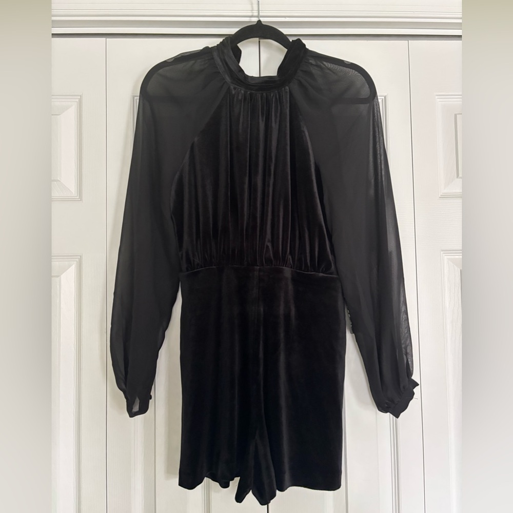Elegant Black Sheer Sleeve Romper from Express